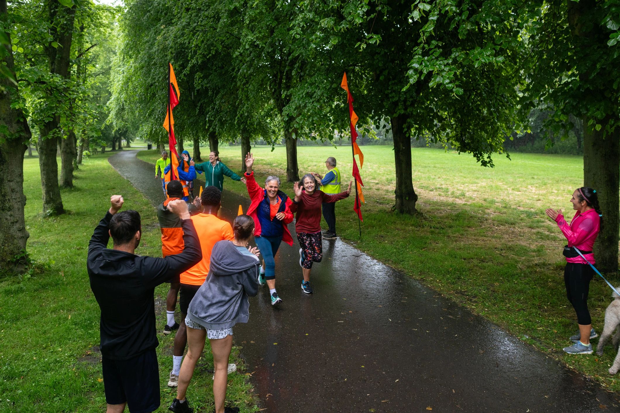 Supporters cheering together at a live sporting event